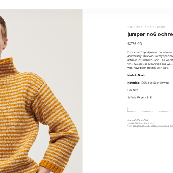 BABAA Jumper No6 In Ochre Striped Wool Sweater Mock Neck Iconic No 6 One Size - Picture 5 of 16